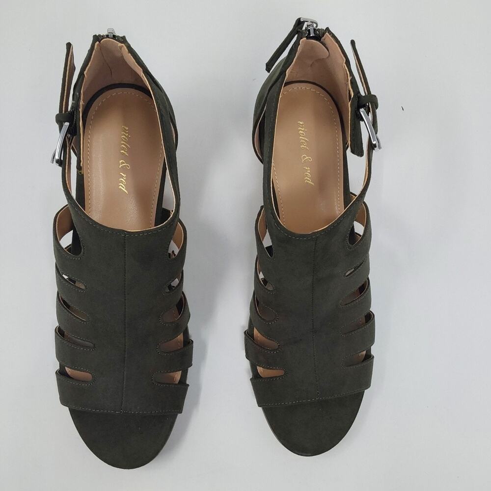 Violet & Red Women’s Green Cork Wedge Sandals Strappy Open Toe Buckle Size 9.5 - Picture 3 of 13
